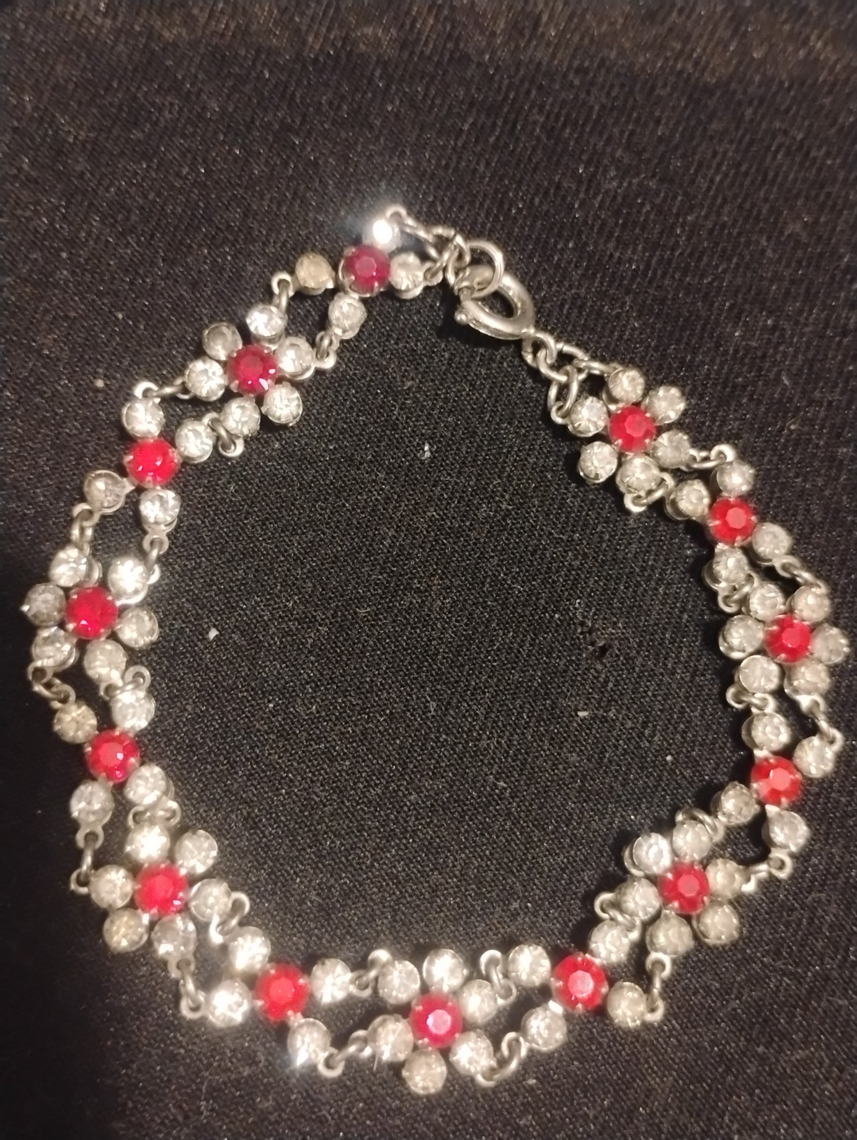 Classic Vintage Floral Multi Stone Bracelet 7inch Sterling Silver Unmarked