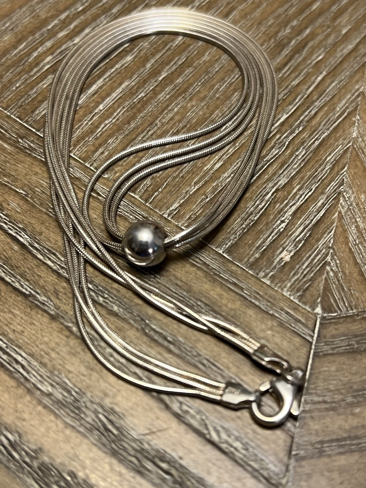 VINTAGE ESTATE STERLING SILVER 925 SLIDING BALL AND 3 CHAIN NECKLACE SET 16”