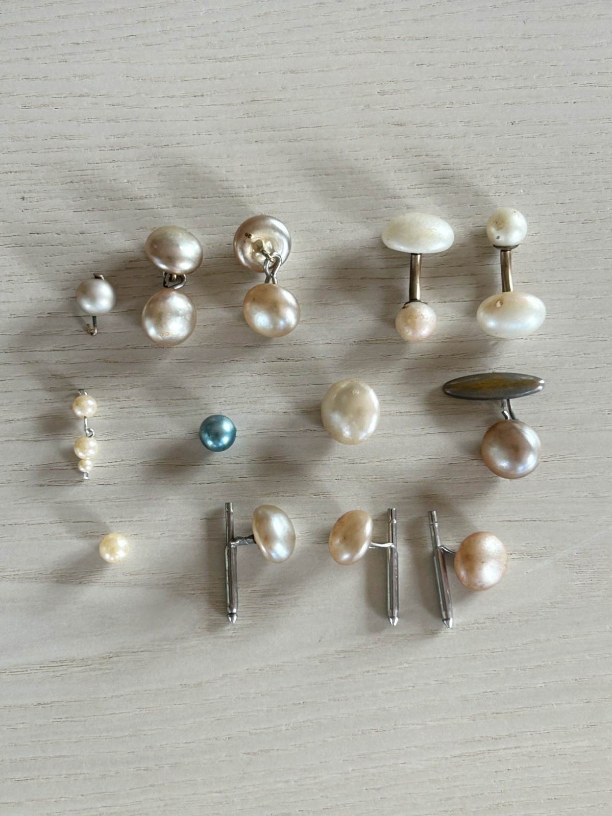 Vintage Pearl Mixed Lot Cufflinks Shirt Studs Jewelry Parts Repair AS IS Untest