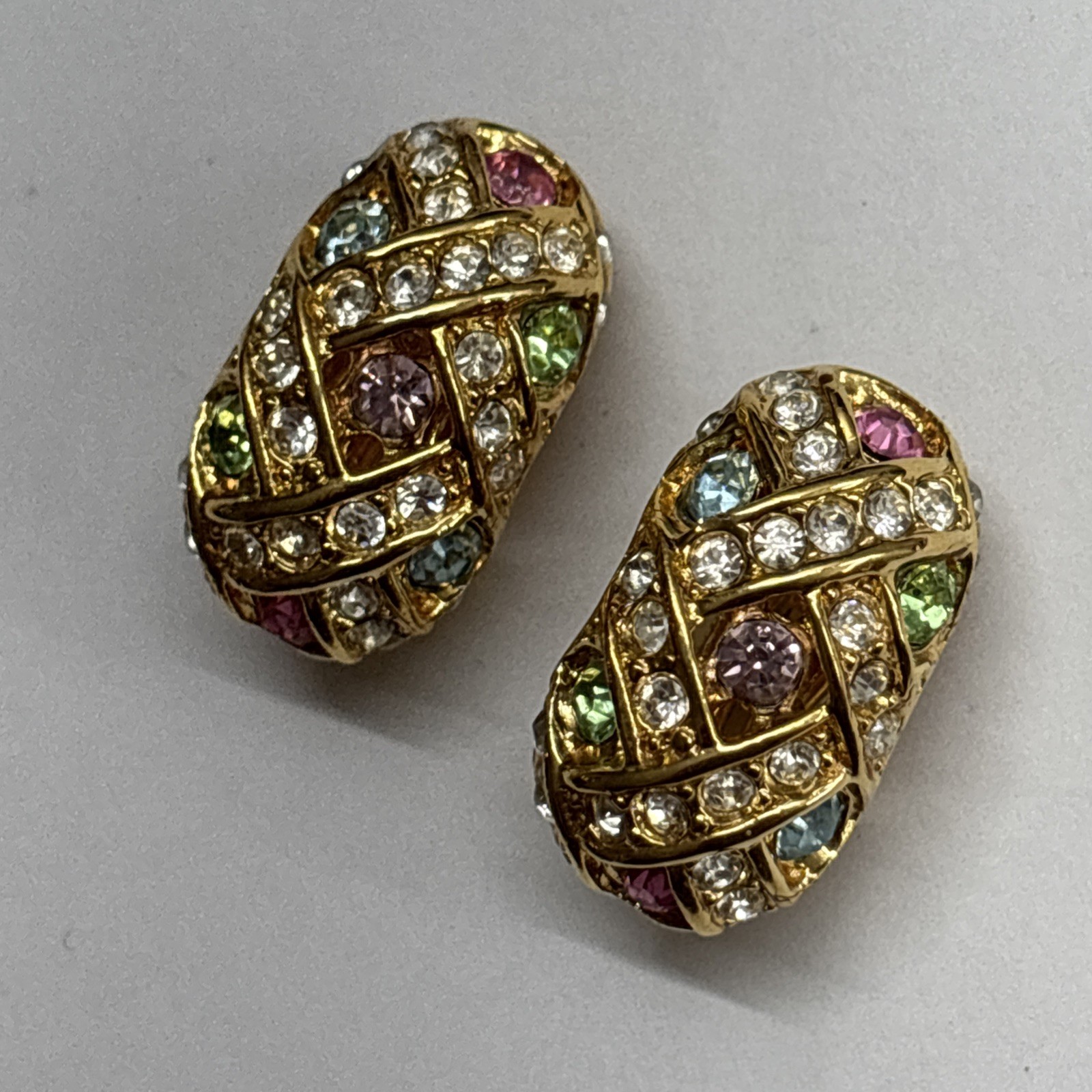 Joan Rivers Clip-On Earrings Multicolor Pave Crystals Clear Pink Blue Green