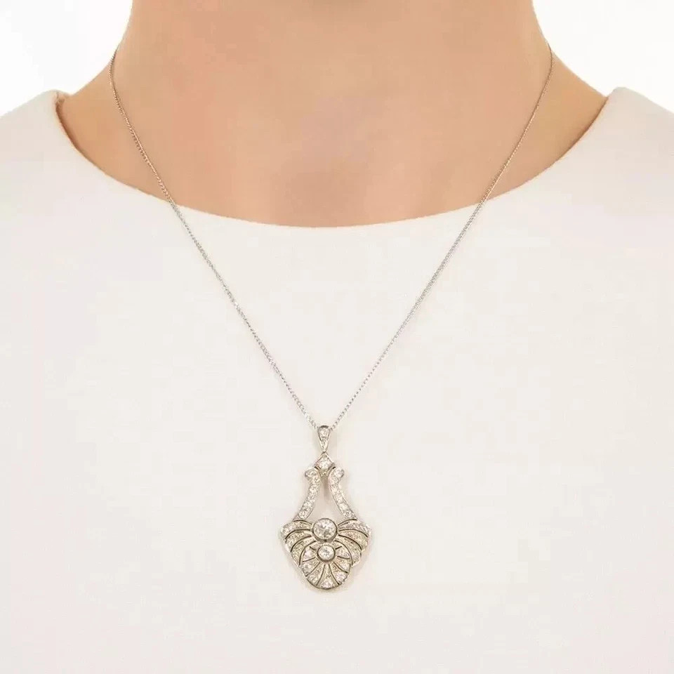 2Ct Art Deco Style Lab Created Diamond Anniversary 14K White Gold Finish Pendant