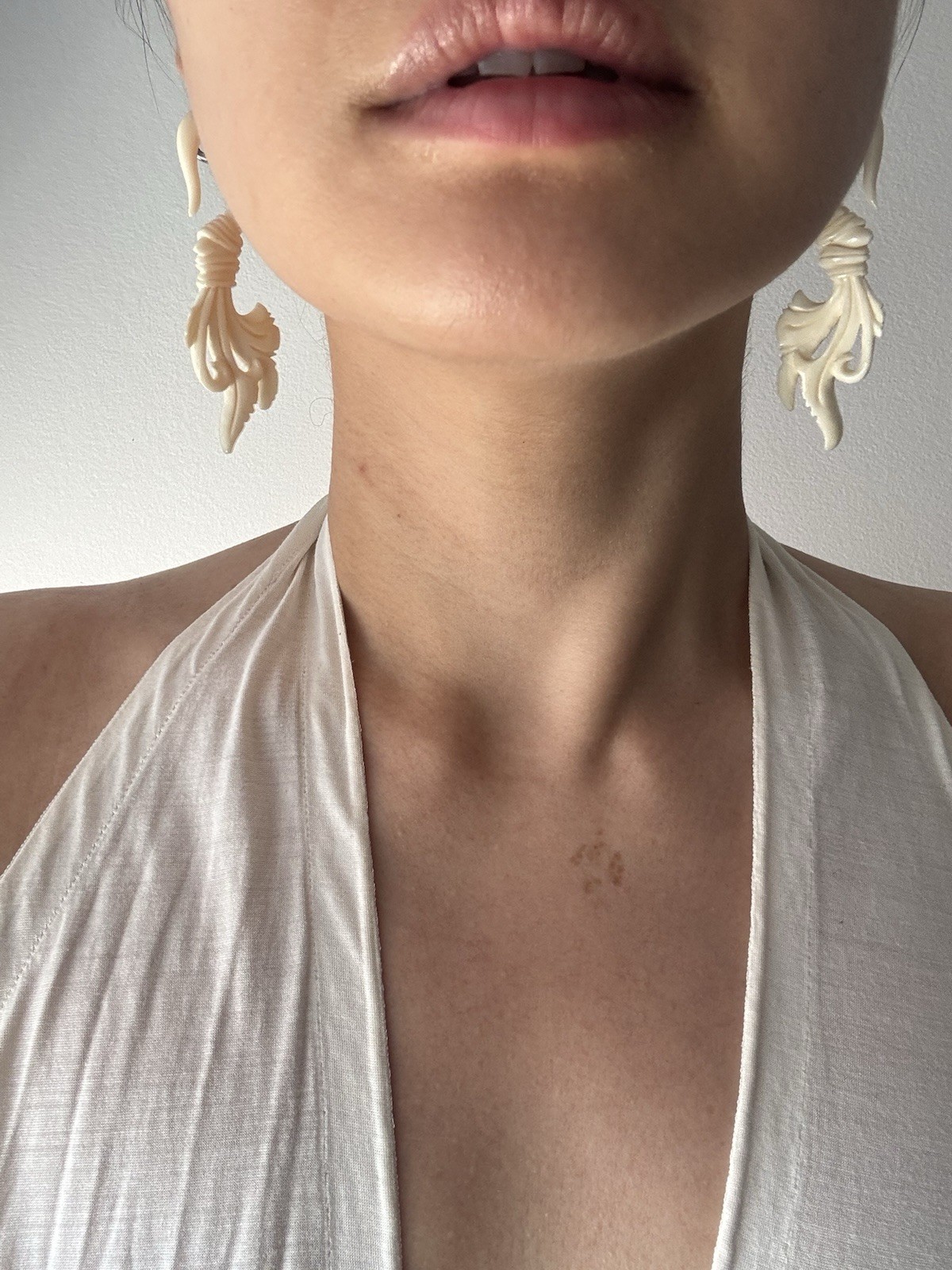 Vintage Tribal Style Carved Ivory Necklace & Earrings Set