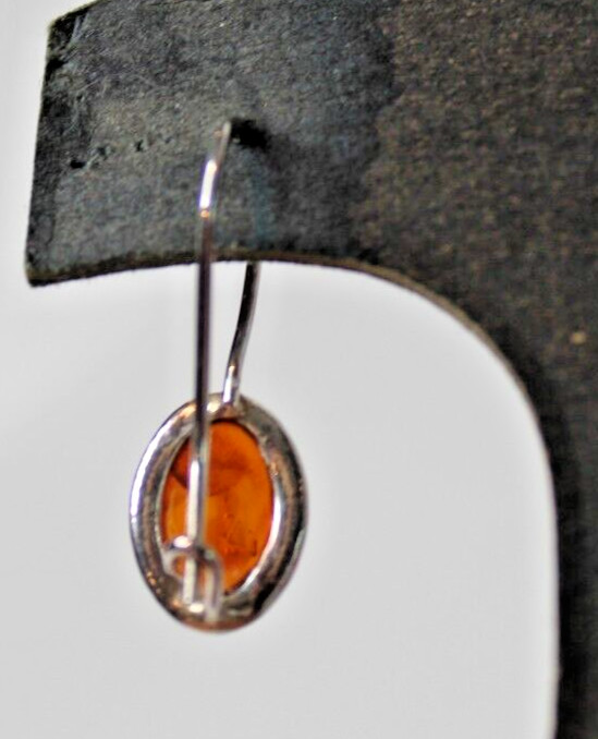 Vintage Silvertone Pierced Earrings – Amber Oval Stone – 1 1/4″