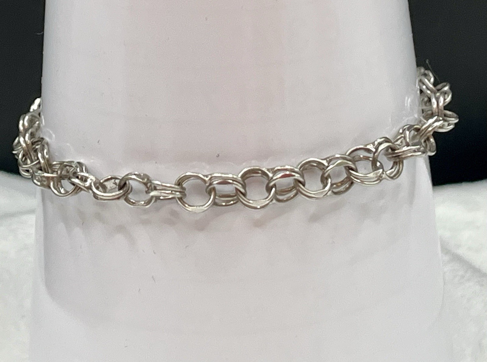 Vintage Sterling Silver Starter Charm Bracelet 6mm Double Link Chain 7.25”