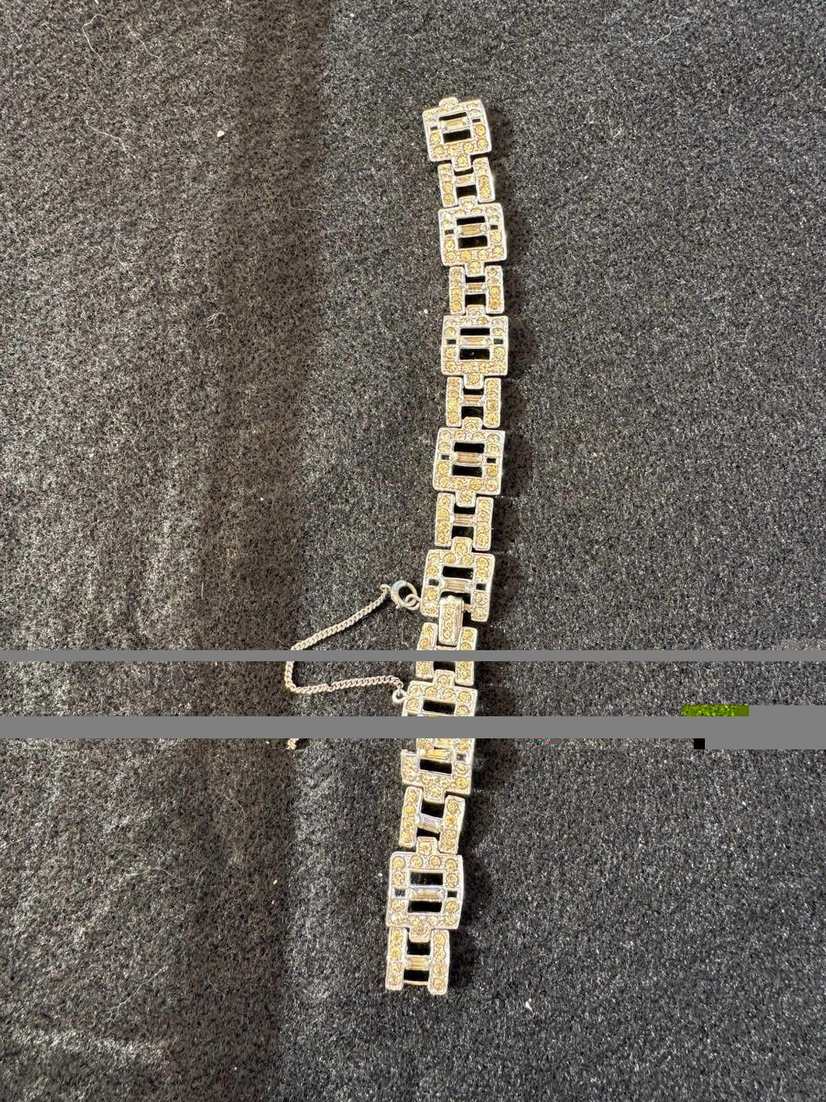 VTG ART DECO Style Rhodium Plated Baguette Rhinestone Link Bracelet 7.5″L BLING!