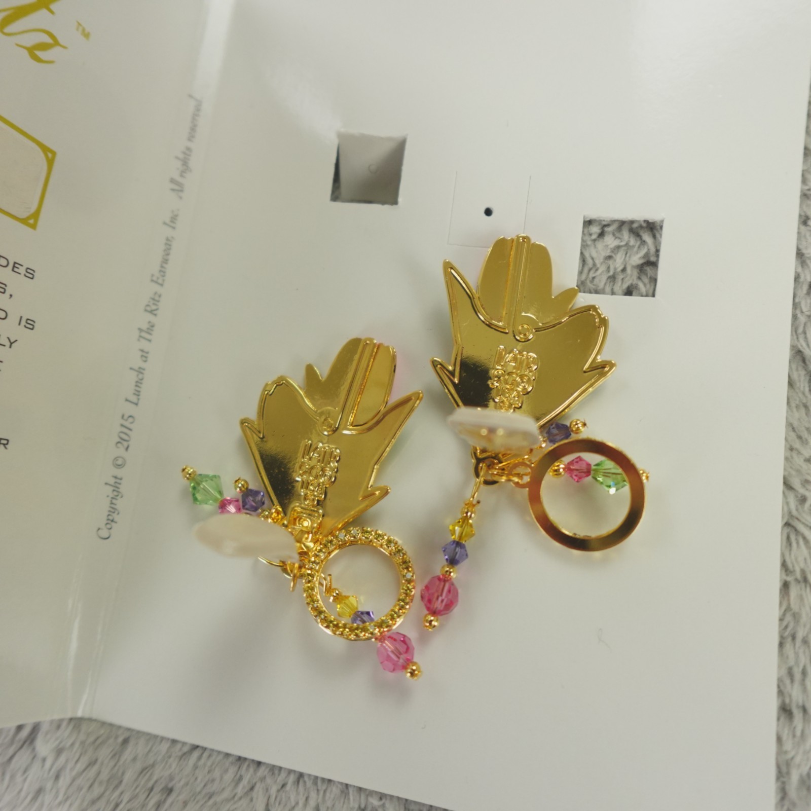 Lunch at the Ritz Earrings Tulip Festival Signed Clip On Menu Card