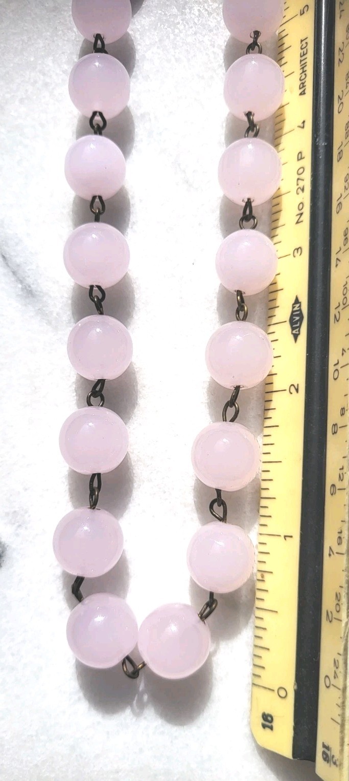 SALE! VINTAGE PINK OPALINE GLASS BEAD NECKLACE SET OPAL FOIL GLASS CAB CLASP