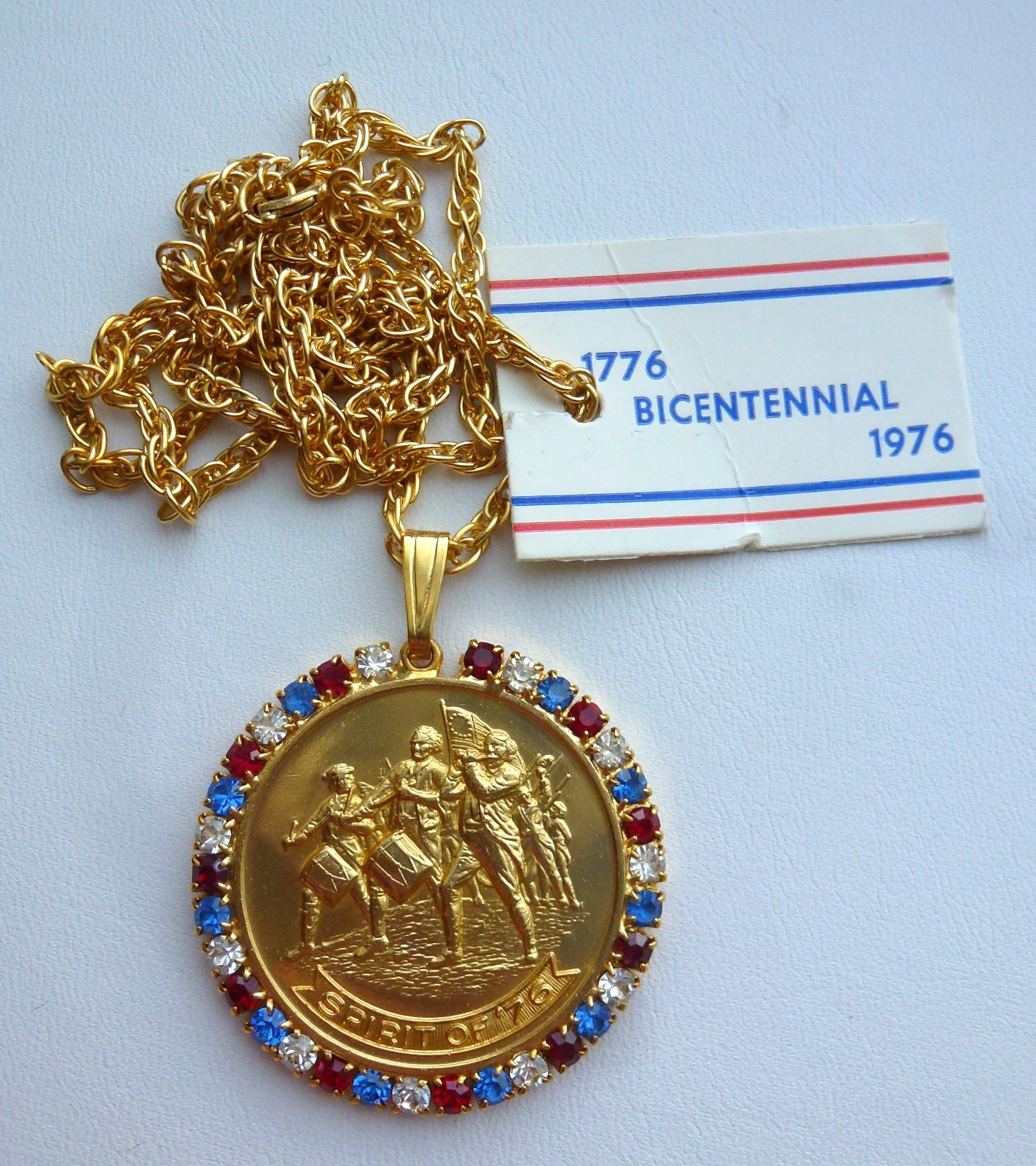 NOS Patriotic Red White Blue Rhinestone Spirit of ’76 Bicentennial Necklace