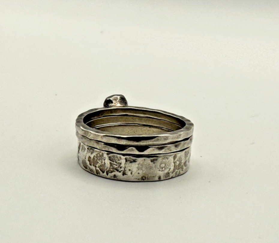 Silpada 925 Sterling Silver Stackable Ring Set Hammered CZ Size 8 Vintage