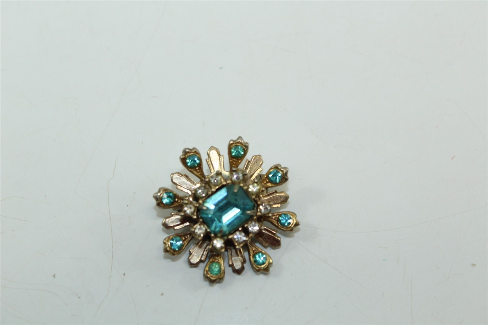 Vintage Brooch Floral Design Pin Silver-tone Alloy With Blue & Clear Stones