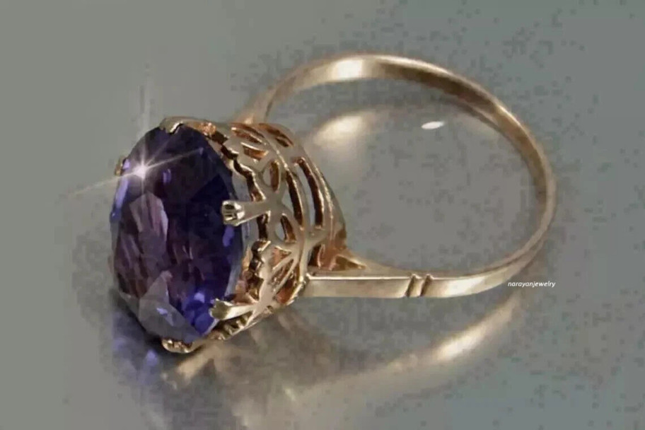Vintage Style 4Ct Oval Created Alexandrite Solitaire Ring 14K Rose Gold Finish