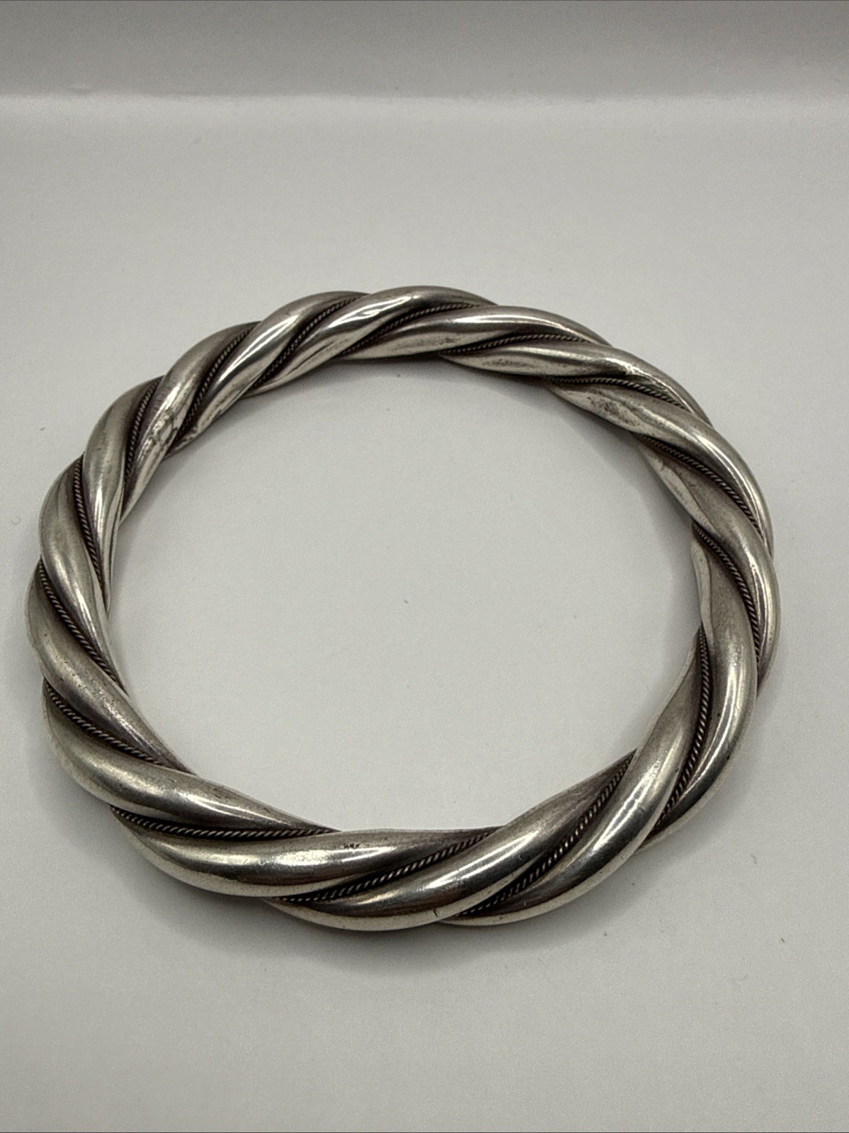 900 Silver Chucky Heavy Twisted Mexico Taxco Bracelet Bangle (63.7gr)