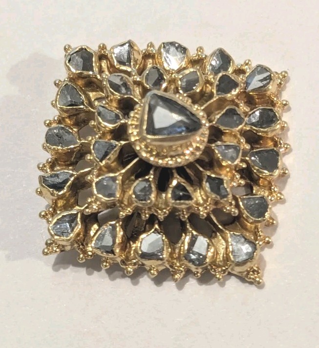 Antique 16K Gold Filigree Raw Black Diamond Piece Pendant or Brooch 10.9 grams