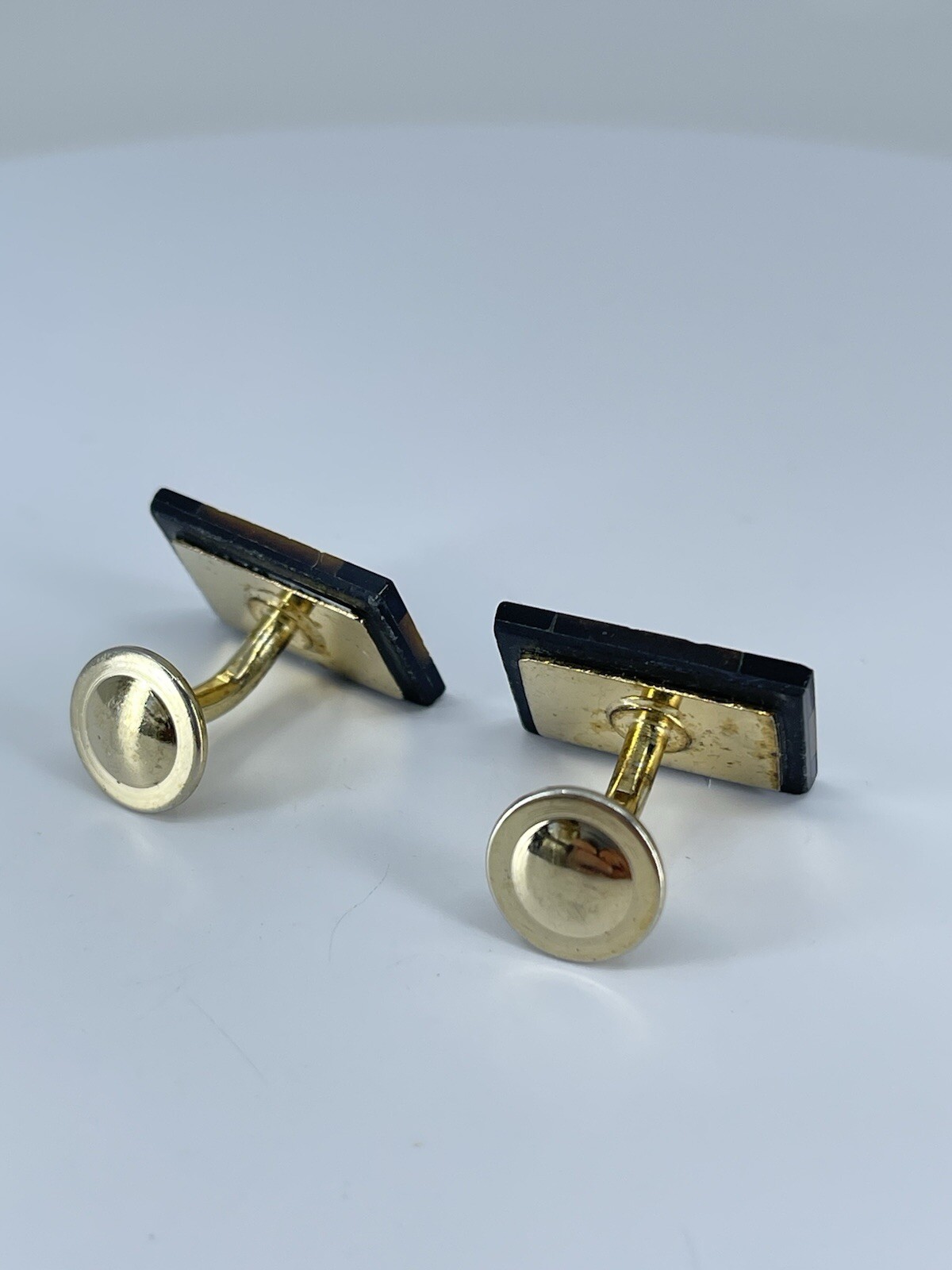 Vintage Onyx Lapis Tigers eye rectangle cufflinks polished gold tone fixed backs
