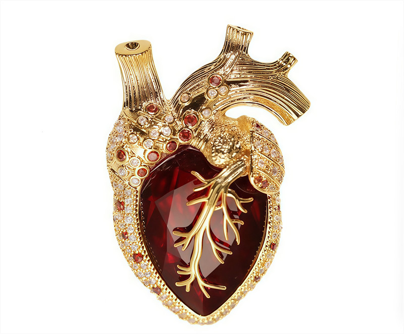 Red Heart Crystal Zircon Brooch, High quality Custom Brooch 2.9cmx4.2 cm