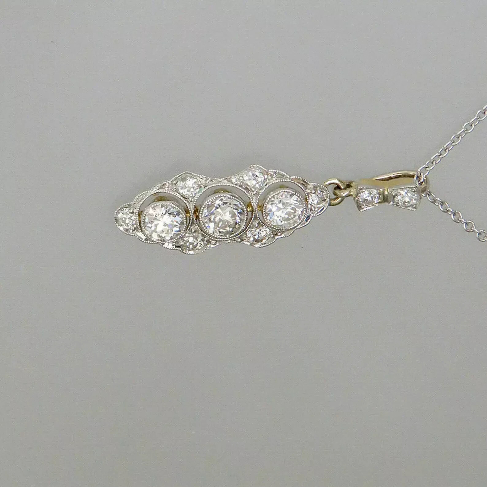 Art Deco Vintage Style Round Lab Created Diamond 14K White Gold Finish Pendant