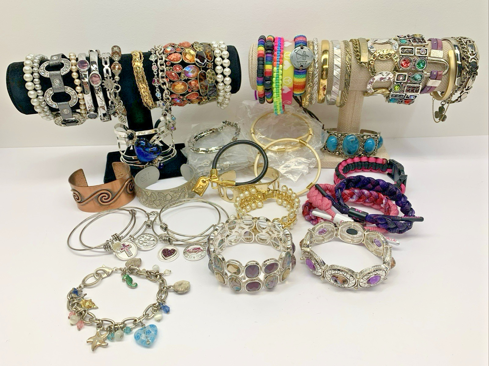 Lot of 70 Bracelets Vintage To Modern Variety of Color Styles Costume Jewelry