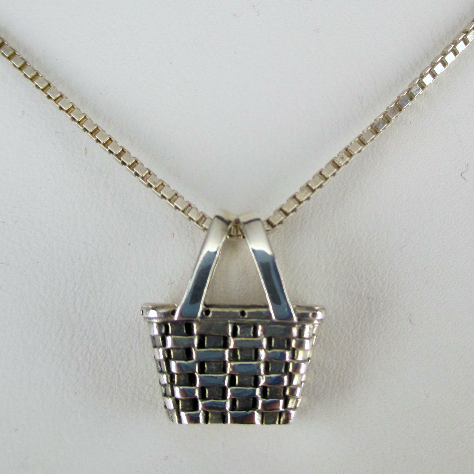 Sterling Silver NANTUCKET BASKET Pendant for Necklace CHARM Brown County Silver