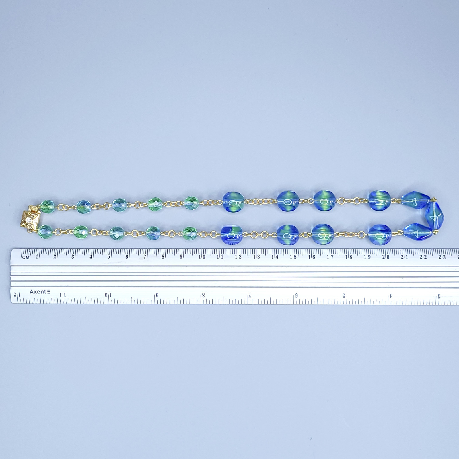 Uranium Necklace 18” Vaseline Blue Glass Czech Vintage Beads Women`s Jewelry