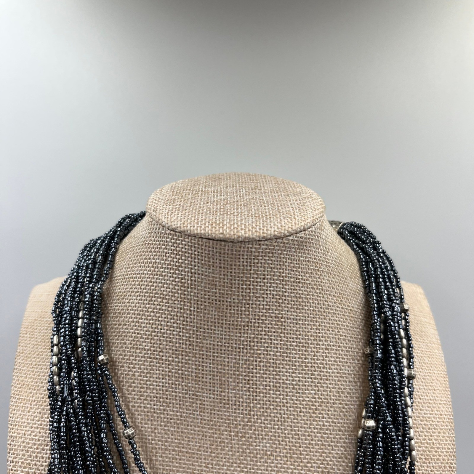 Coldwater Creek Multi-Strand Seed Bead Necklace Silver Tone Hammer Slide Accent