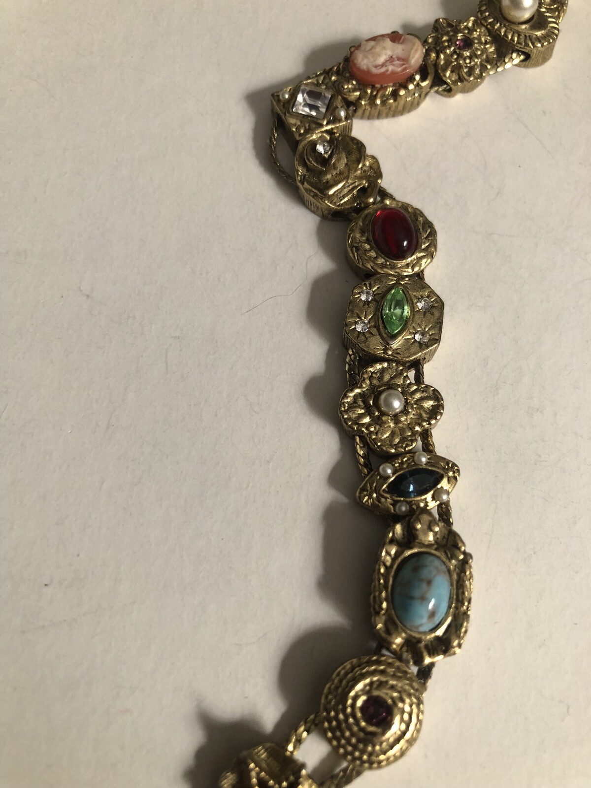 Vintage GOLD TONE SLIDE BRACELET MULTIPLE STONES 7 1/2”