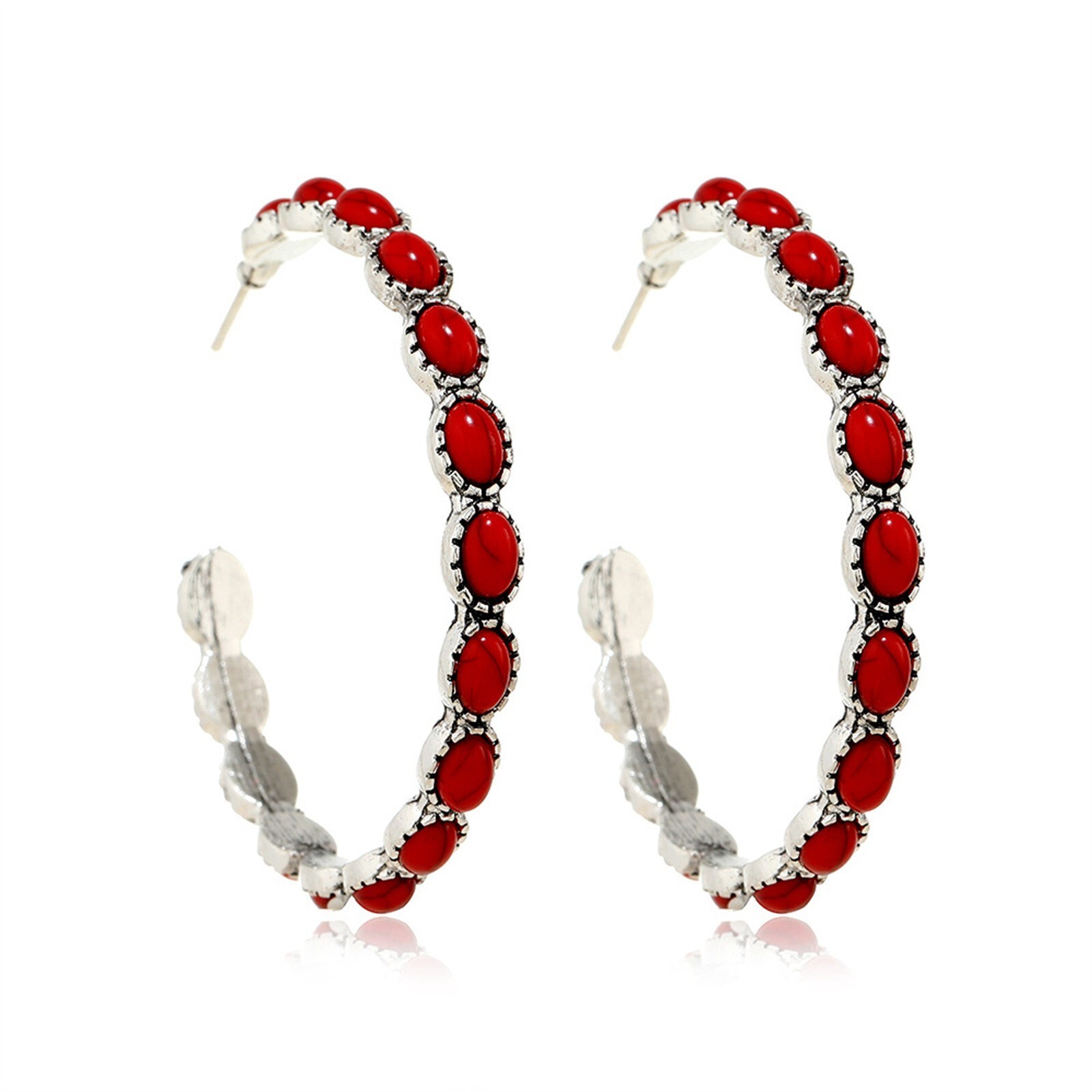 Zinc Alloy Large Oval Vintage Hoop Bohemian Earrings