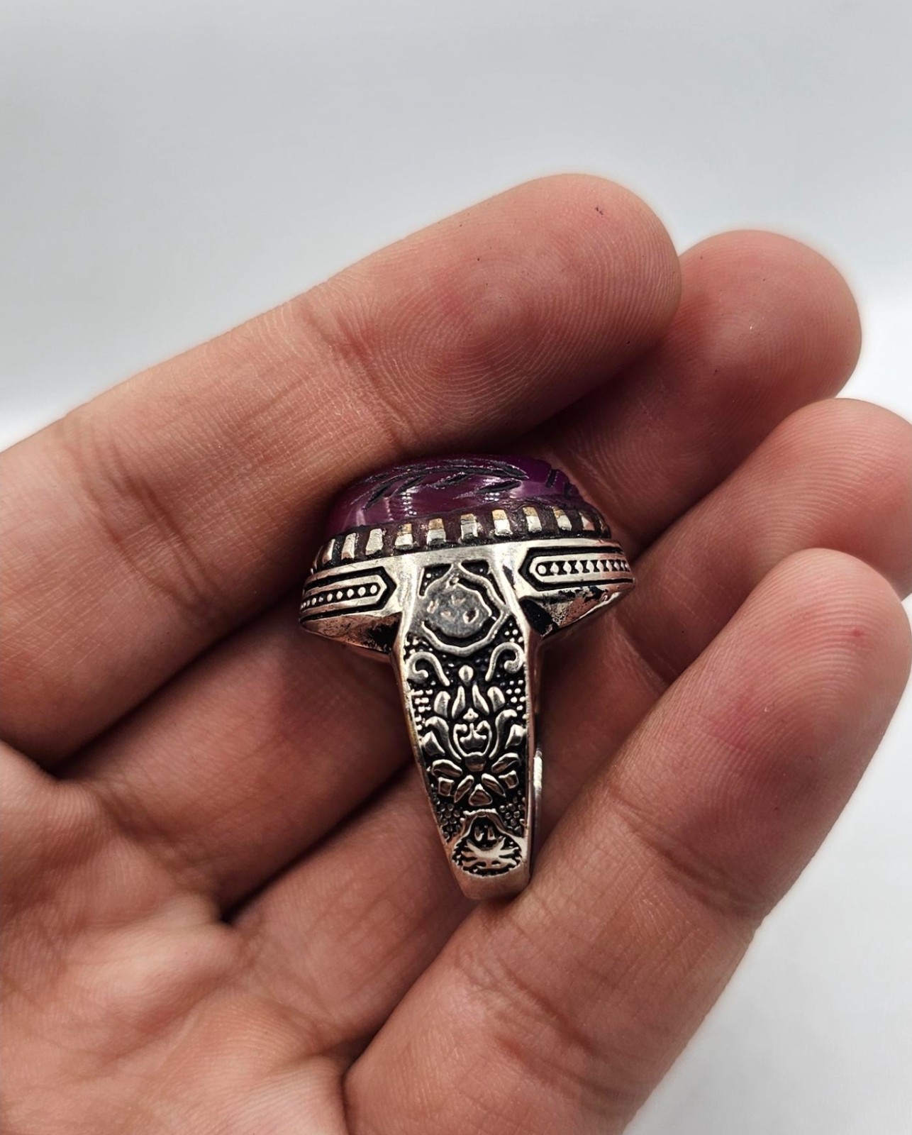Handcrafted rare Antique Afghan Ring – Unique Engraved Stone – Size 9