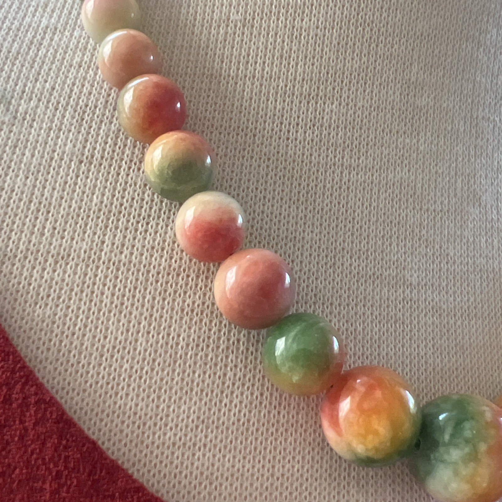 Vintage Multi Color Stone Bead Graduated 18”Necklace Green Orange Cream