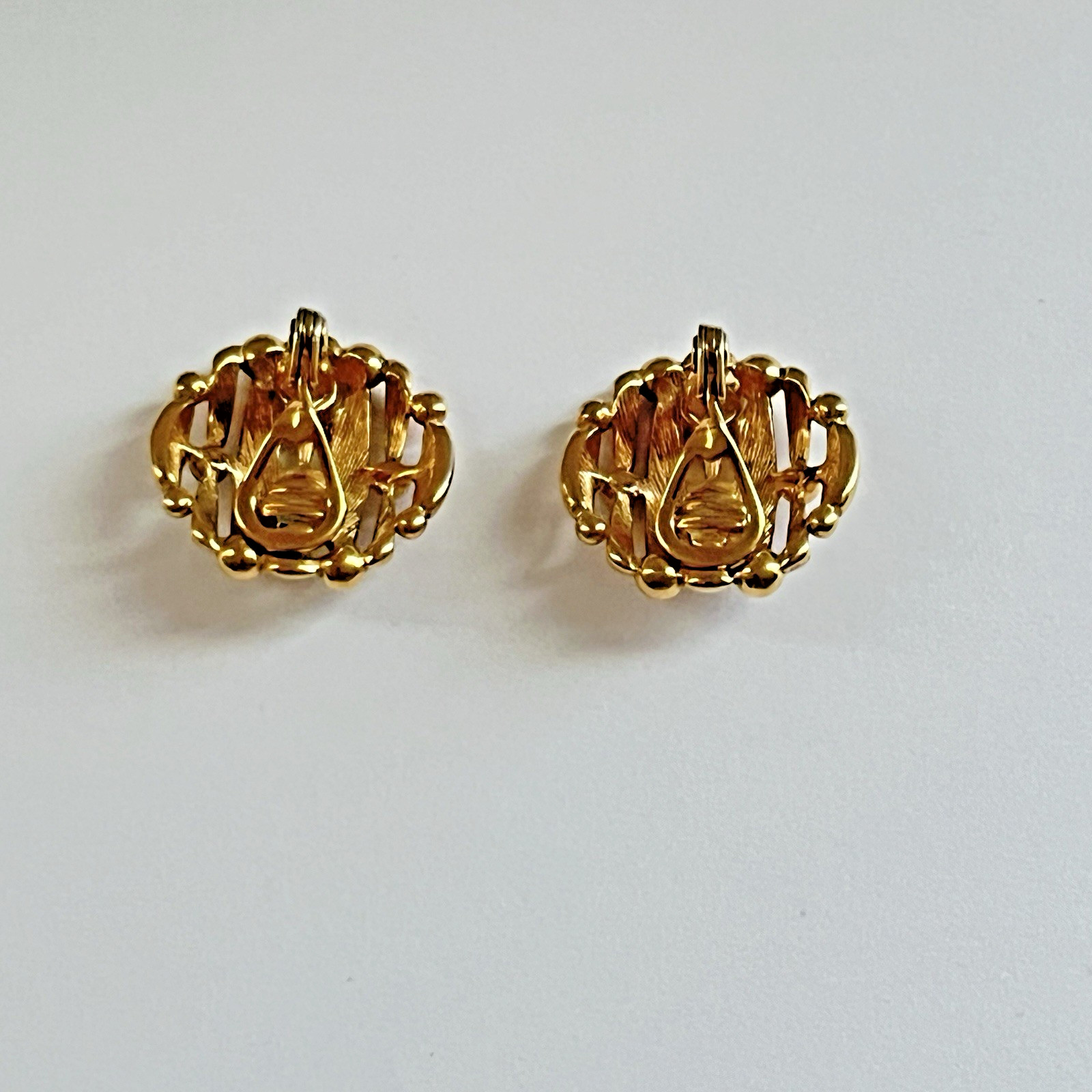 Vintage Monet Shiny Gold Tone Basketweave Clip Earrings Very Good Condition