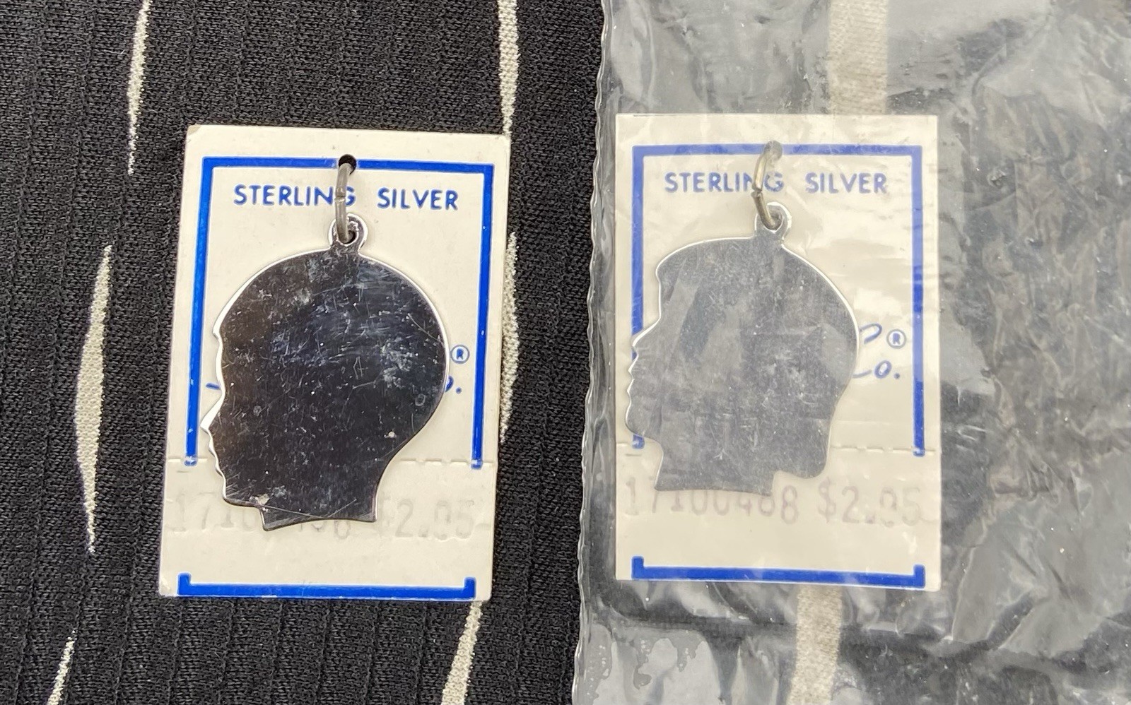 VTG Sterling Silver Silhouette Girl & Boy Head Charms NOS Unused on Card Spencer