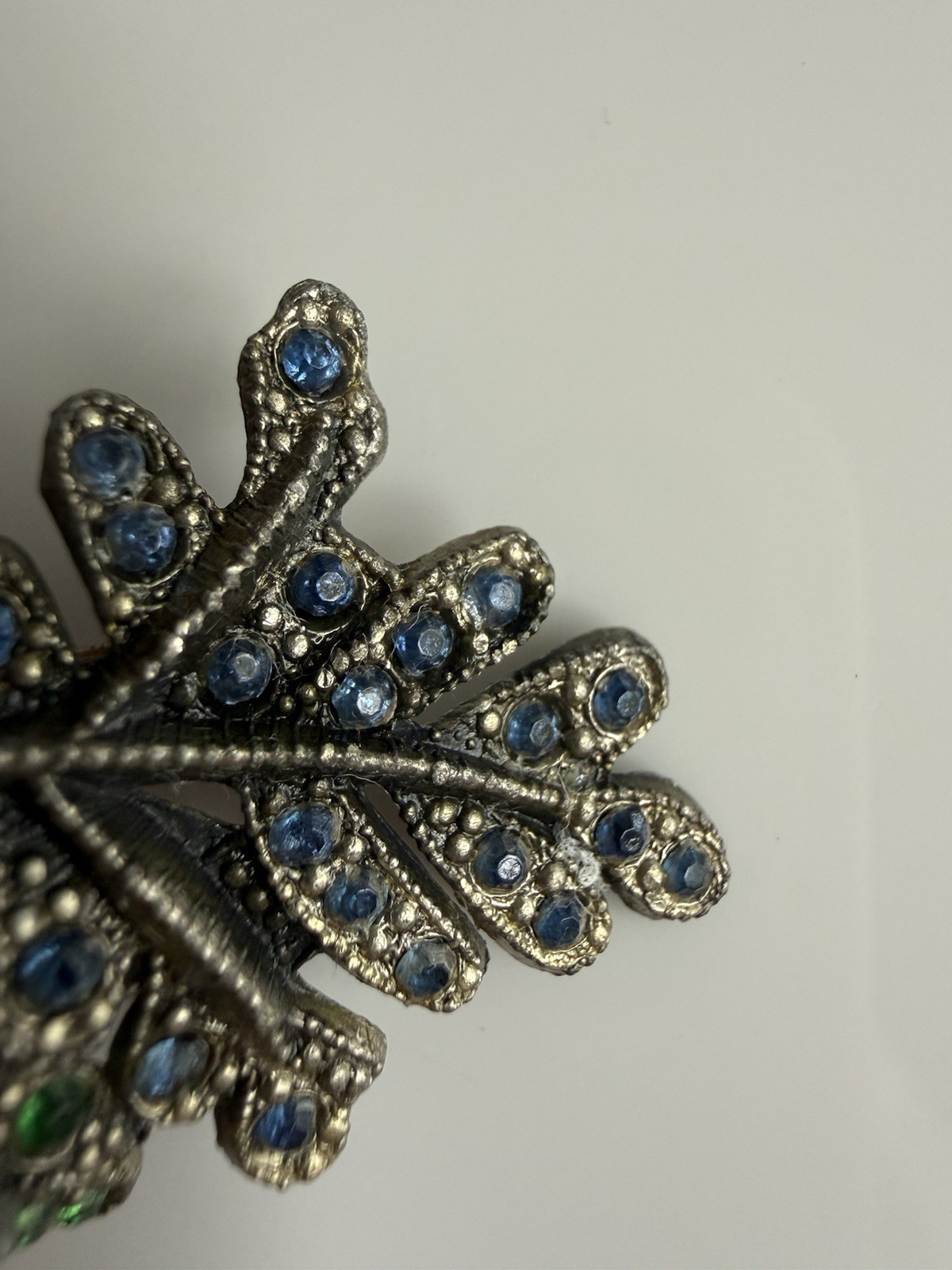 Little Nemo Brooch Leaf Rhinestones Red Blue Green Yellow Silver Tone 2.75”