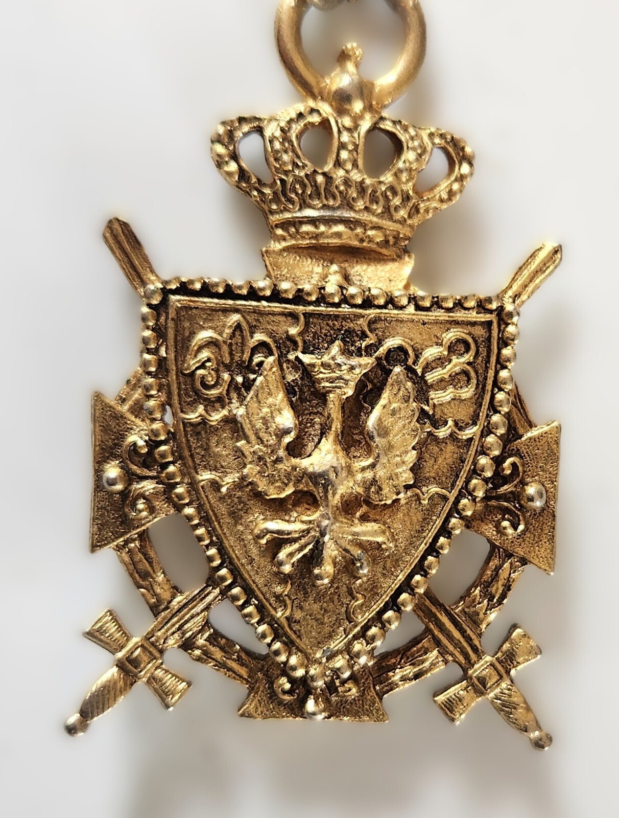 Vintage Double Sided Coro Gold Tone Heraldic Shield Necklace