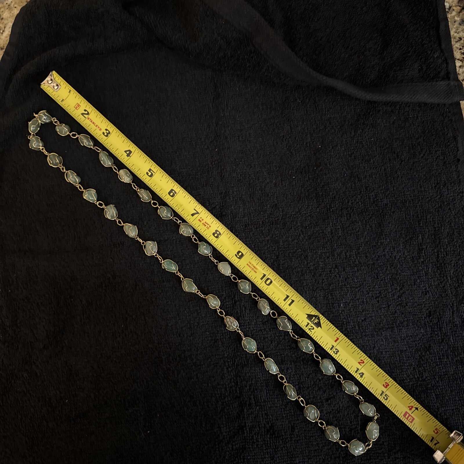 Serpentine Beads Necklace Jade Green Gold Tone Gorgeous Vintage