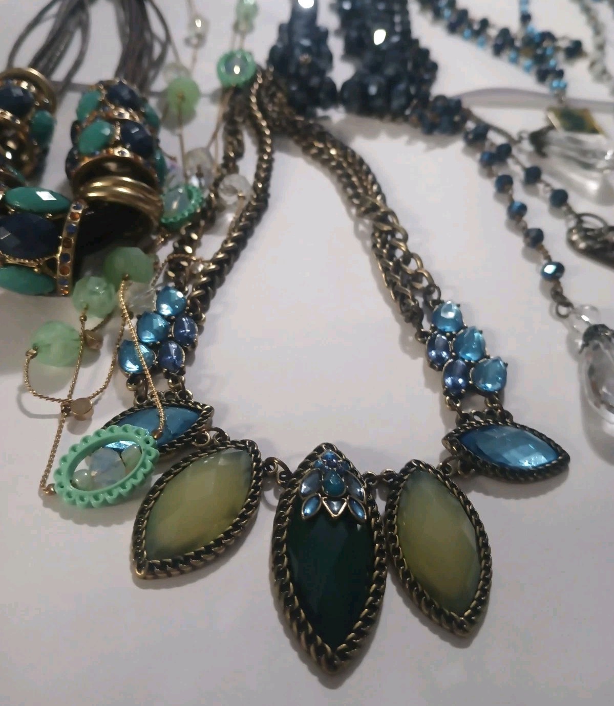 Vintage Colorful Blues, Greens, Etc. Necklace & Bracelet Lot Jewelry 22 Items