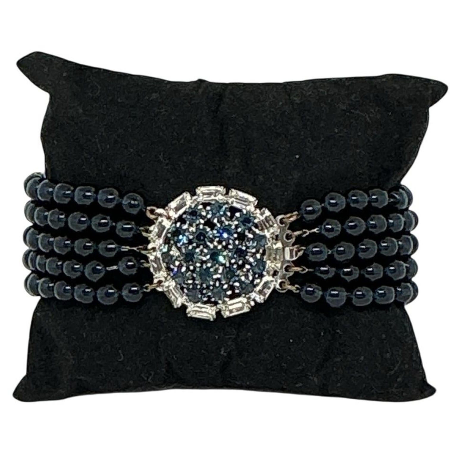 Vintage HOBÉ Multi Strand Bracelet Sapphire Blue & Crystal Bead Rhinestone Clasp