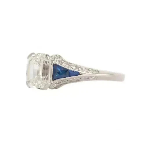 Art Deco Style Emerald Cut Lab Created Diamond 925 Silver Engagement Ring