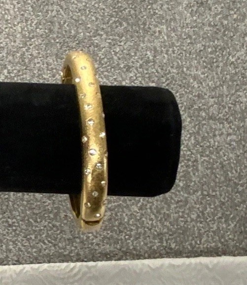 Vintage Swarovski Swan Gold Tone Signed Crystal Pave Hinged Bangle Bracelet