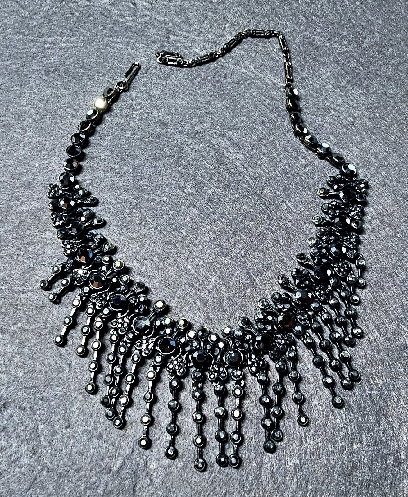 Stunning Vintage Hematite Black Crystal Choker Necklace