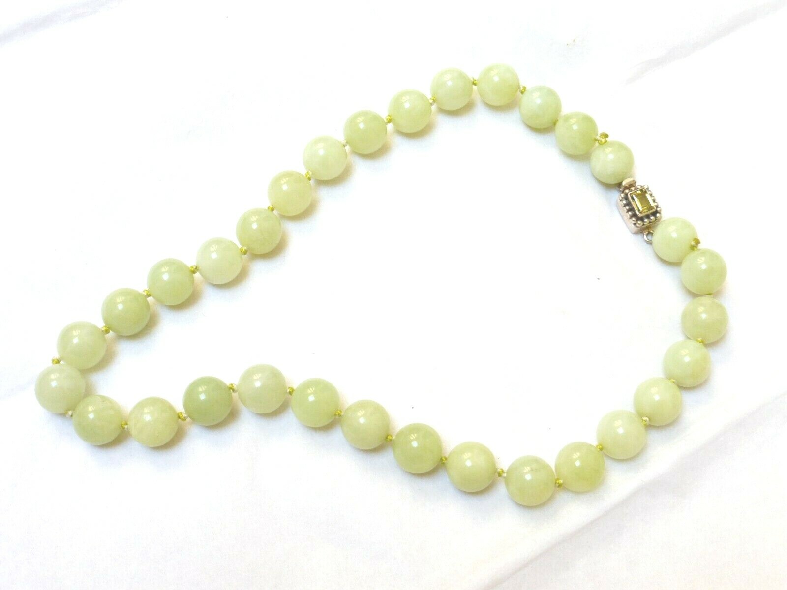 Chinese Green 12mm Jade Beads Necklace, Sterling Clasp,18″