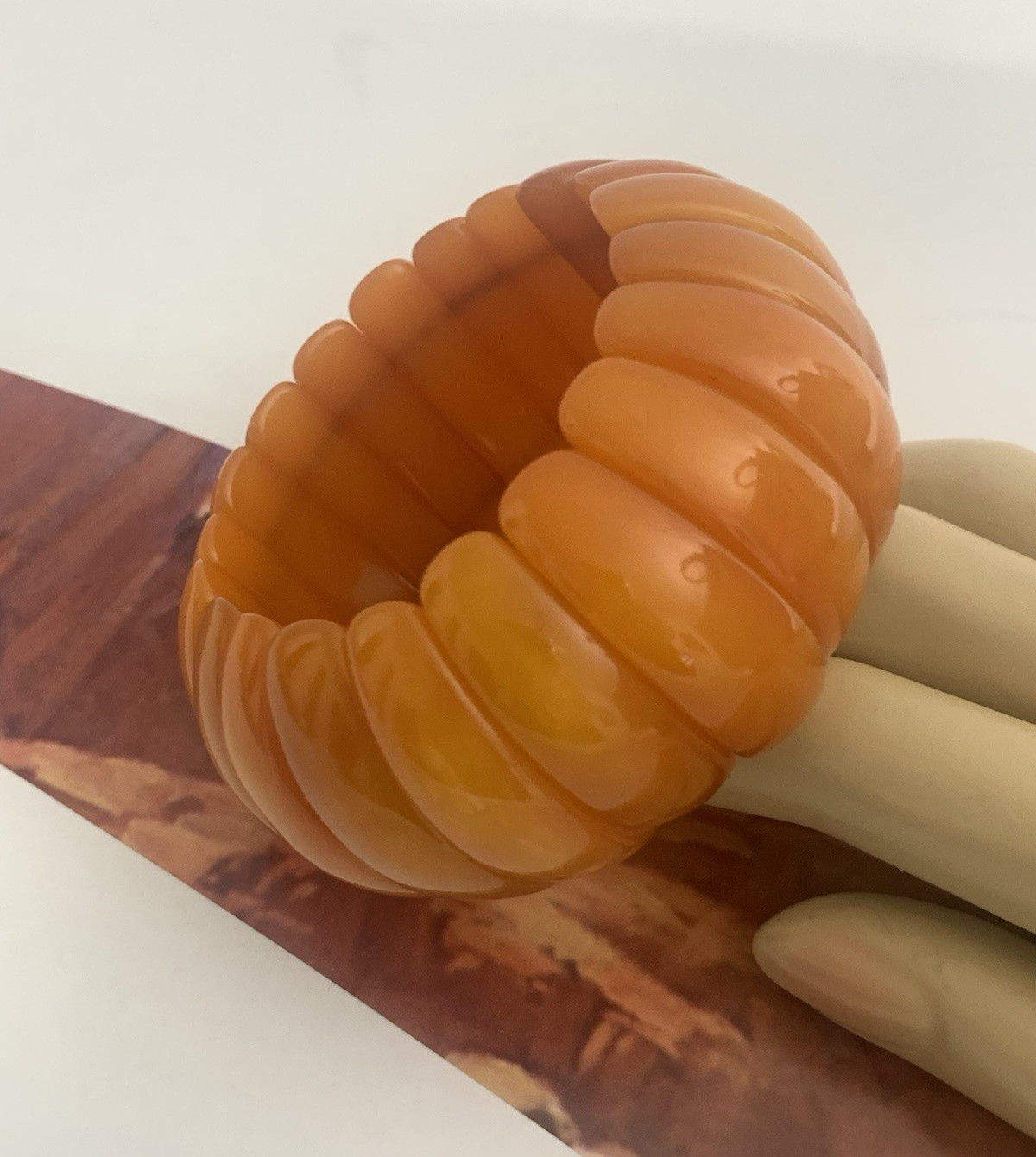 Vintage Marion Godart France Butterscotch Lucite Stretch Chunky Bangle Bracelet