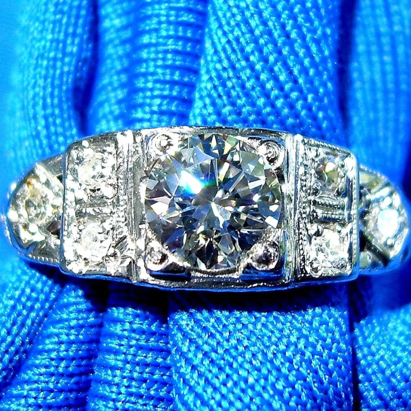 Original EARTH MINED DIAMOND Art Deco Engagement Ring Antique Platinum Solitaire