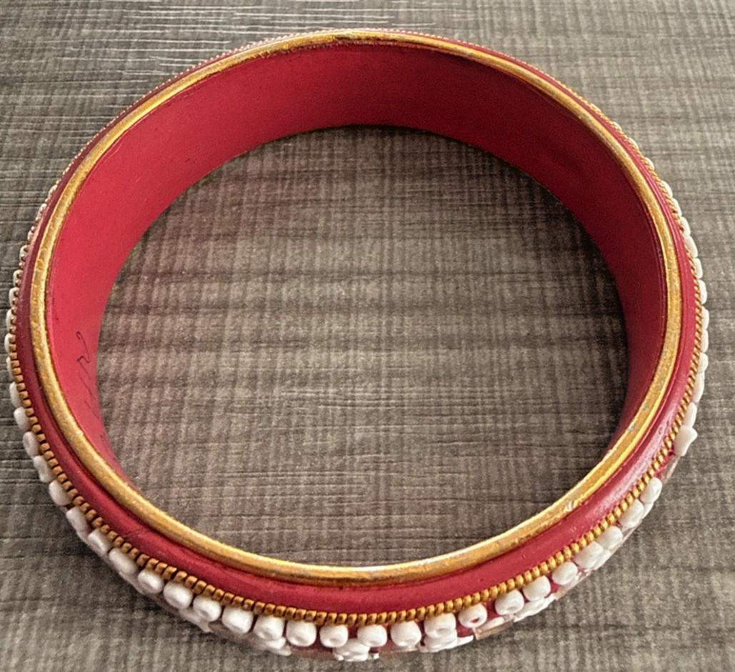 VTG Chinese Export Cloisonné Enamel Bracelet Lapis Red/Gold/White Approx. 2 1/2″