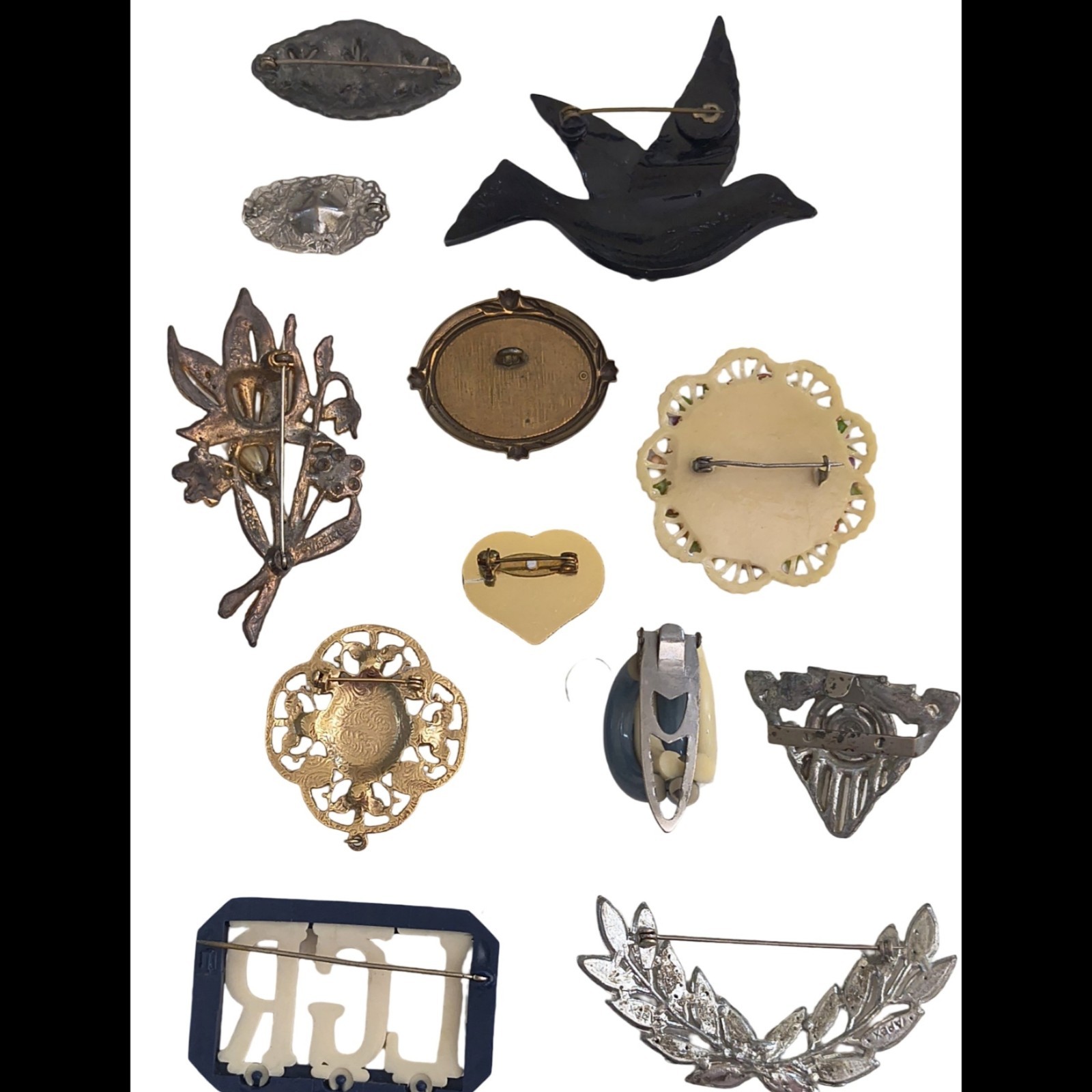 Vintage & Antique Deco Brooch Variety Craft Lot Pot Metal Celluloid Rhinestone