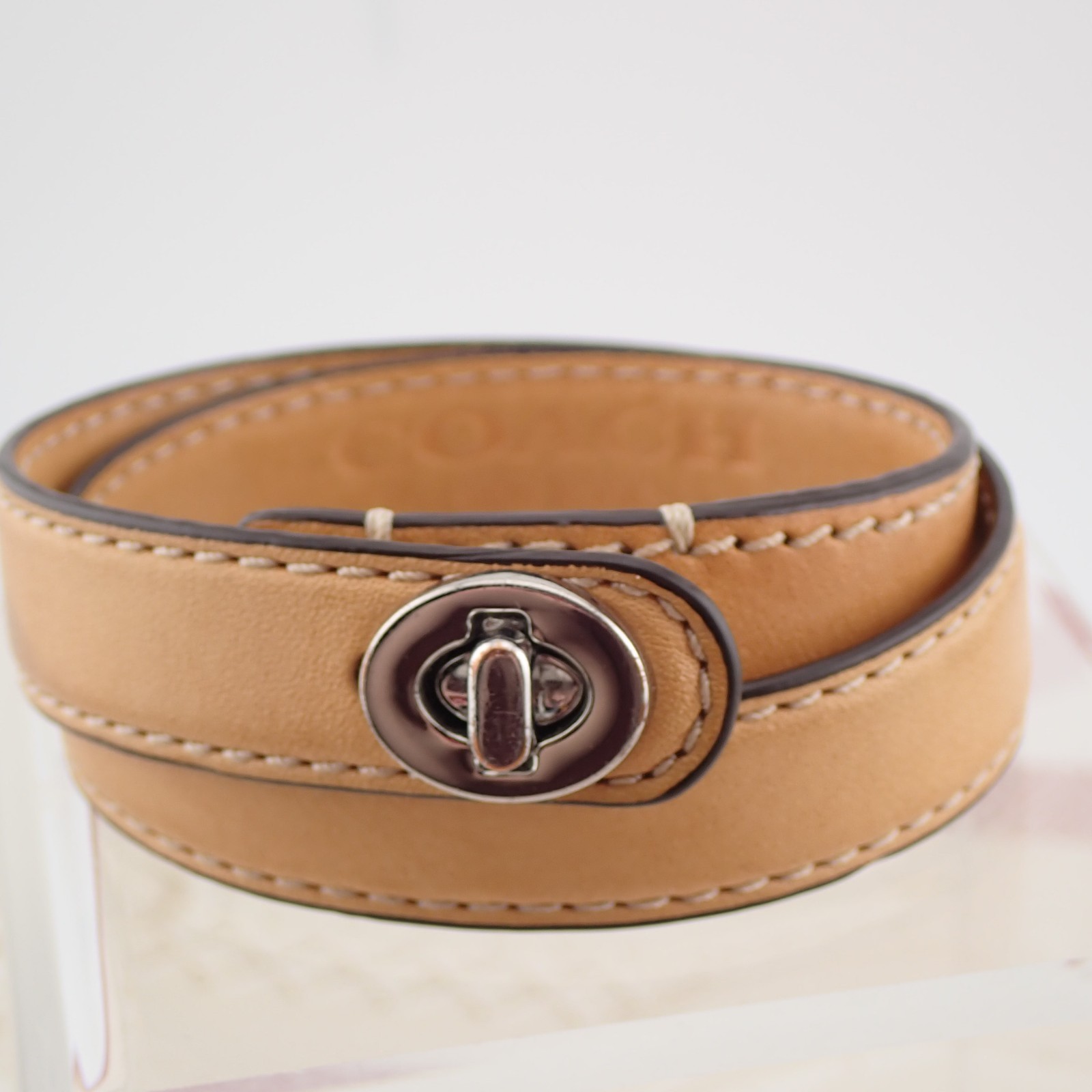 1990’s Coach Tan Leather Turnlock Double Wrap Bracelet