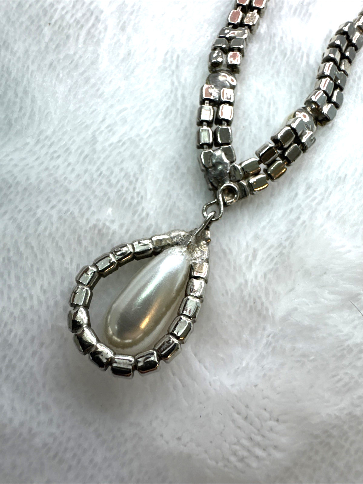 victorian Revival Necklace rhinestone faux pearl MCM Modernist coquette Sweet