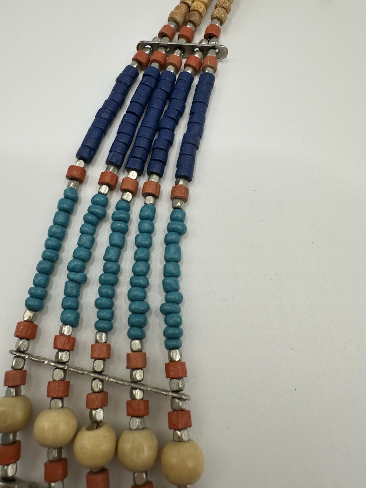Multi Strand Layered Wood Multi Color Beaded Necklace African 16”
