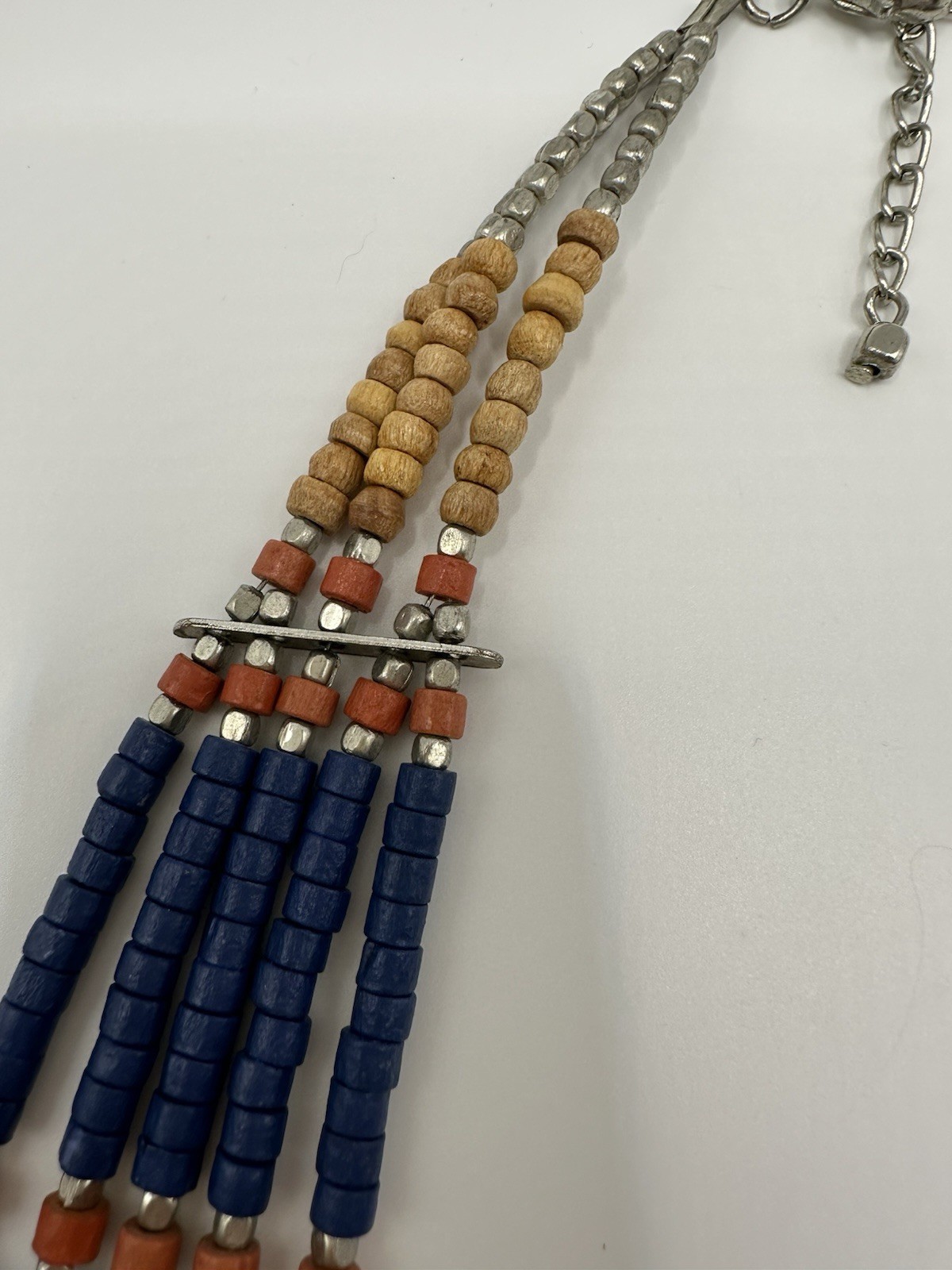 Multi Strand Layered Wood Multi Color Beaded Necklace African 16”