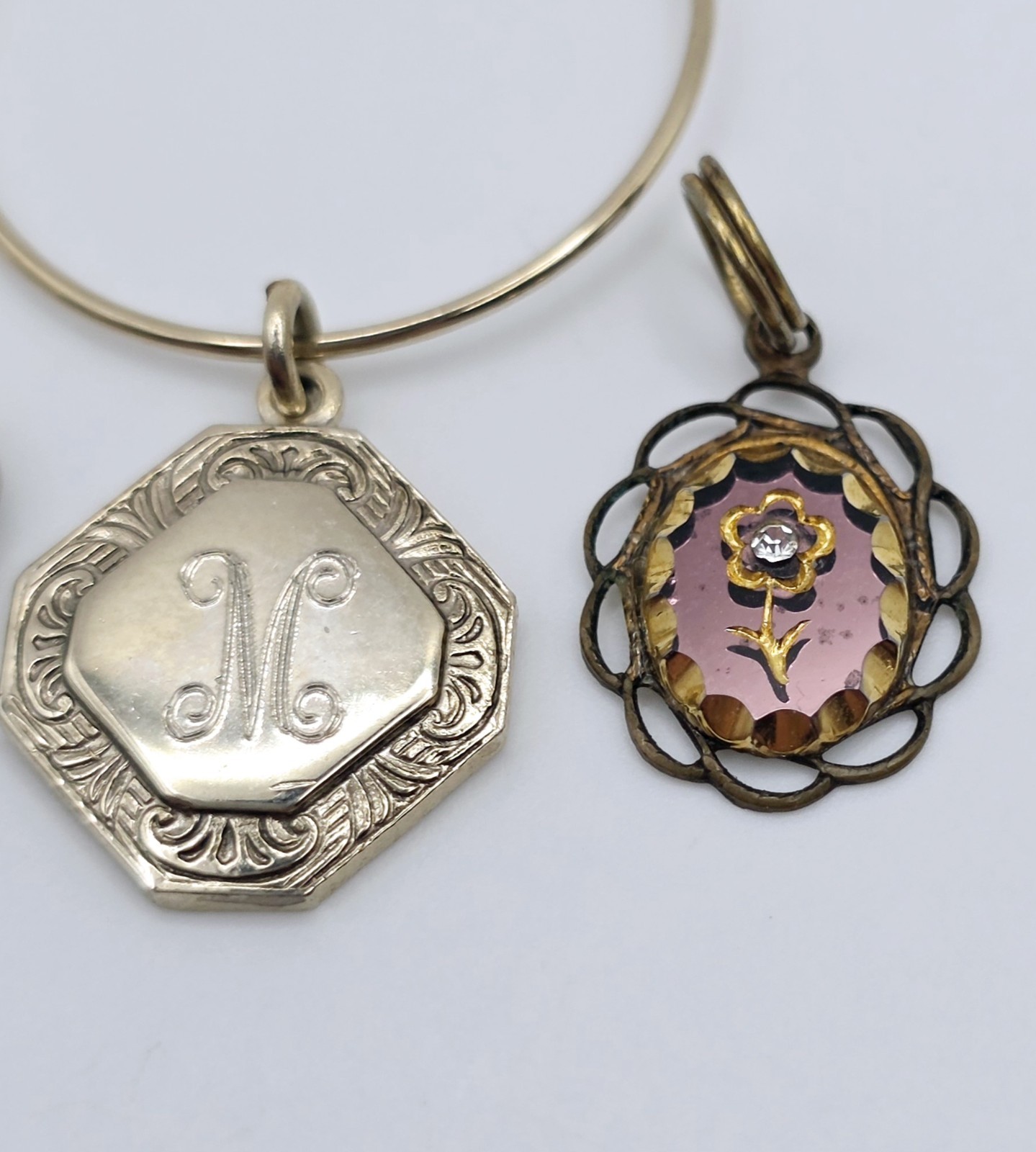 Vintage Pendant Charm Lot 9pc Gold Filled Plated Art Nouveau Victorian Monogram