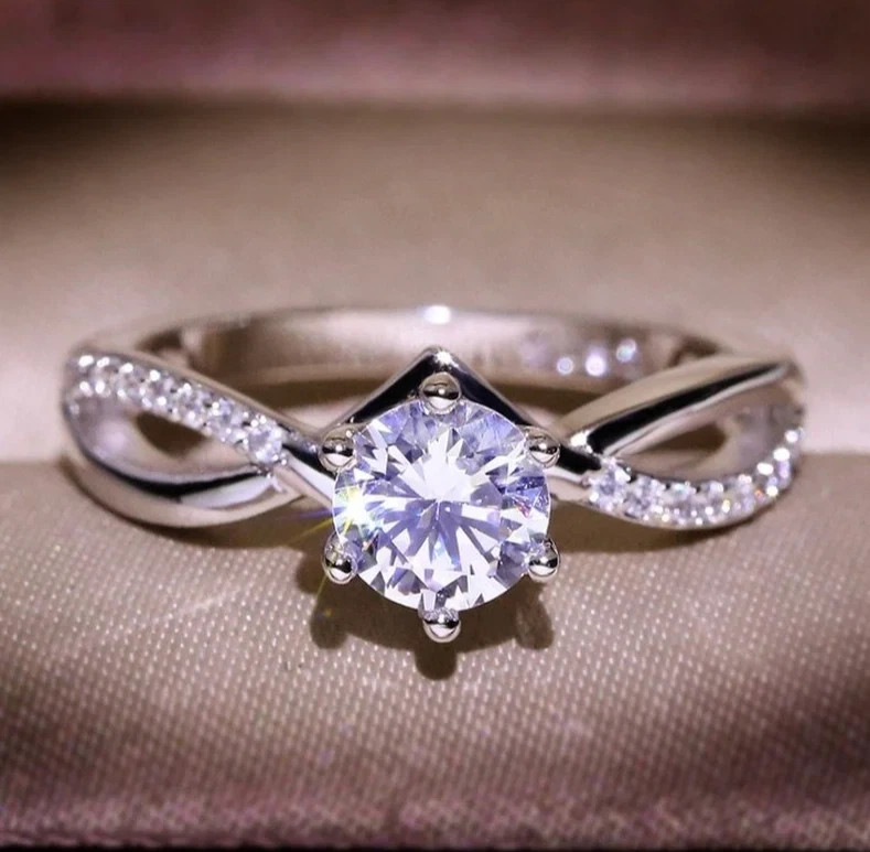 Prong Set Single Round Cut 0.52CT Moissanite 10K White Gold FN Engagement Ring