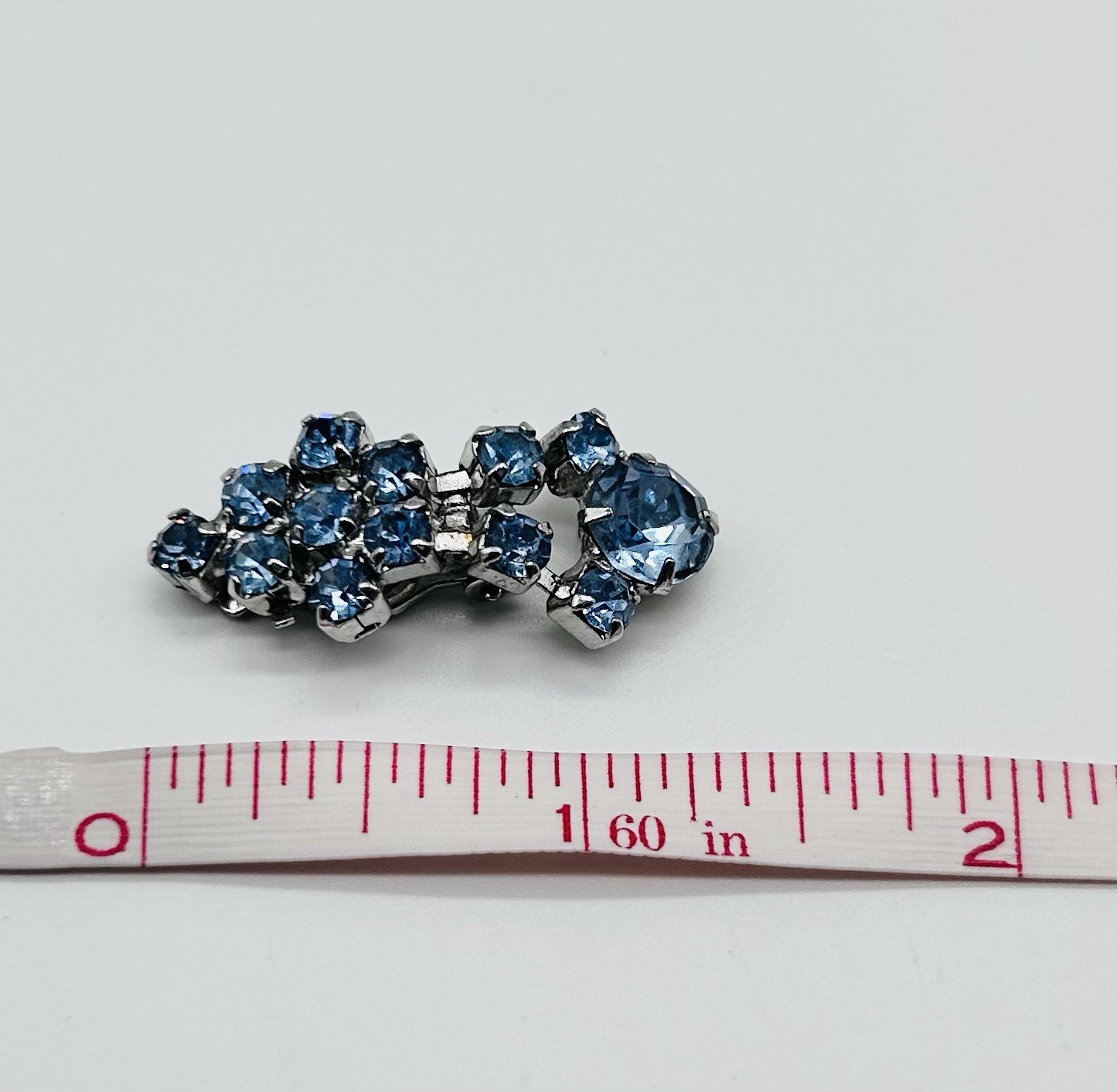 Vtg-BLUE RHINESTONE-Necklace-Choker-Ring-Bracelet-Clip-on Earrings SET